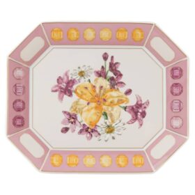 Idyllia-Tablett aus Porzellan, Kristall-Druckmotiv, Blumen, gross, rosa