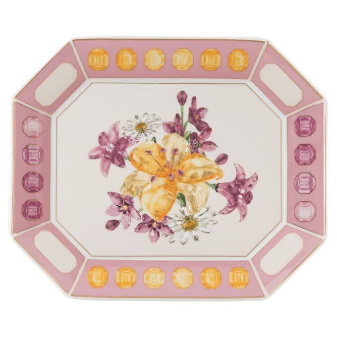 Idyllia-Tablett aus Porzellan, Kristall-Druckmotiv, Blumen, gross, rosa Idyllia-Tablett aus Porzellan, Kristall-Druckmotiv, Blumen, gross, rosa