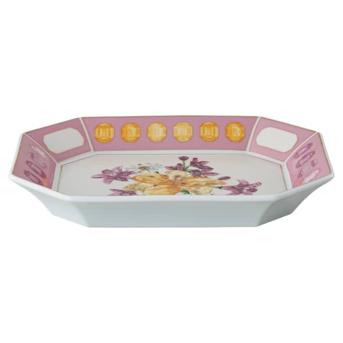 Idyllia-Tablett aus Porzellan, Kristall-Druckmotiv, Blumen, gross, rosa Idyllia-Tablett aus Porzellan, Kristall-Druckmotiv, Blumen, gross, rosa