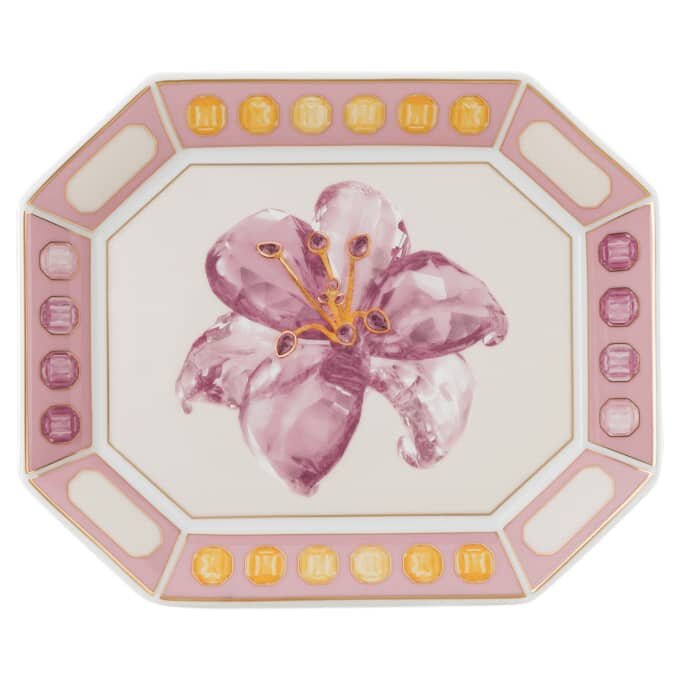 Idyllia-Tablett aus Porzellan, Kristall-Print-Motiv, Blume, klein, rosa Idyllia-Tablett aus Porzellan, Kristall-Print-Motiv, Blume, klein, rosa