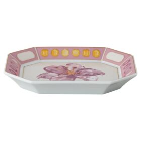 Idyllia-Tablett aus Porzellan, Kristall-Print-Motiv, Blume, klein, rosa
