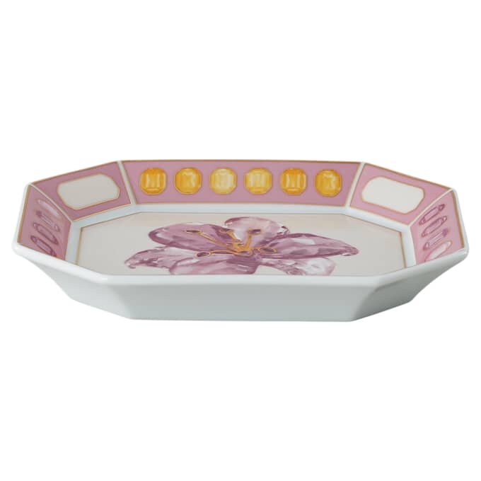 Idyllia-Tablett aus Porzellan, Kristall-Print-Motiv, Blume, klein, rosa Idyllia-Tablett aus Porzellan, Kristall-Print-Motiv, Blume, klein, rosa