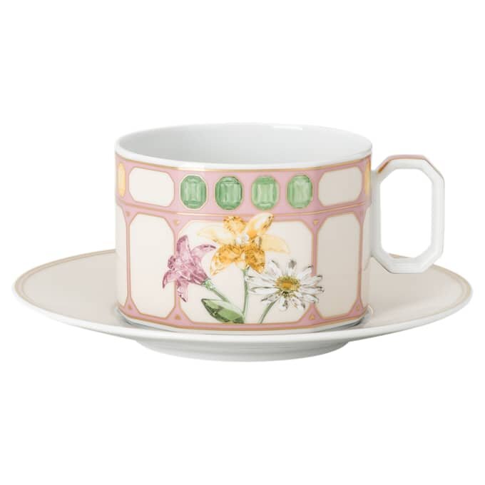 Idyllia Teetasse mit Untertasse aus Porzellan, Kristall-Print-Motiv, Blumenstrauss, mehrfarbig Idyllia Teetasse mit Untertasse aus Porzellan, Kristall-Print-Motiv, Blumenstrauss, mehrfarbig