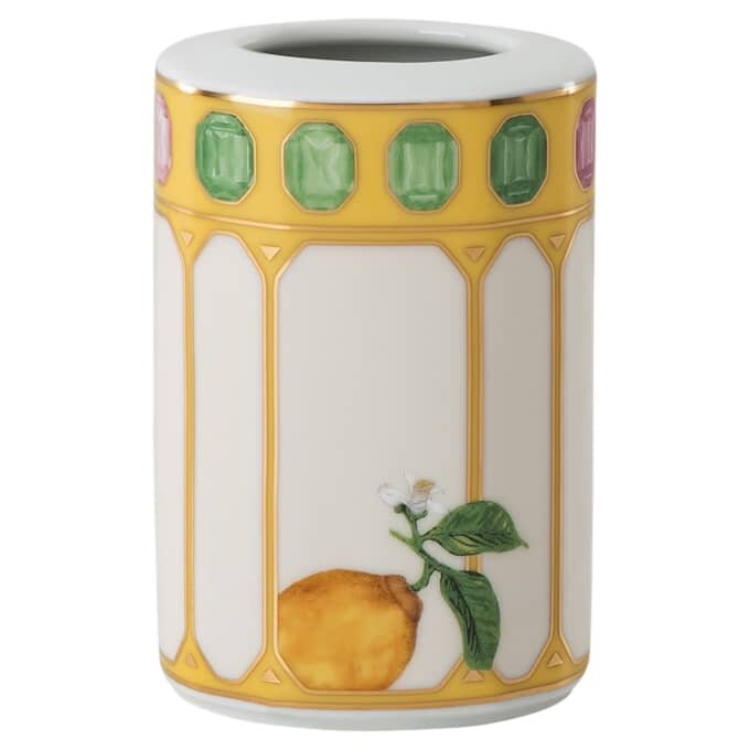 Idyllia-Vase aus Porzellan, Kristall-Print-Motiv, Blume, Gelb Idyllia-Vase aus Porzellan, Kristall-Print-Motiv, Blume, Gelb