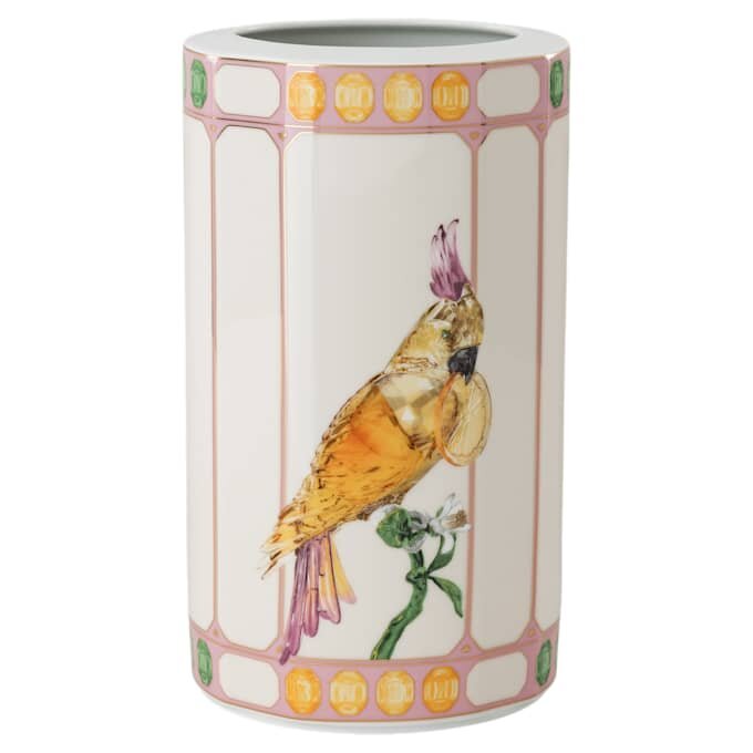 Idyllia-Vase aus Porzellan, Kristall-Print-Motiv, Vogel, mehrfarbig Idyllia-Vase aus Porzellan, Kristall-Print-Motiv, Vogel, mehrfarbig