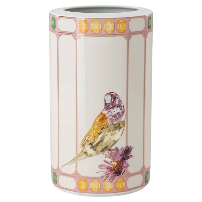 Idyllia-Vase aus Porzellan, Kristall-Print-Motiv, Vogel, mehrfarbig Idyllia-Vase aus Porzellan, Kristall-Print-Motiv, Vogel, mehrfarbig