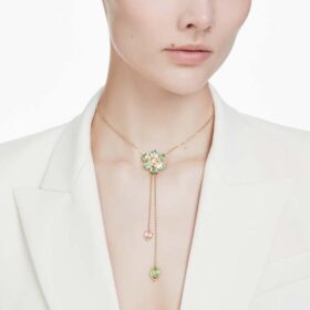 Idyllia Y-Anhänger mit gemischten Schliffen, Blume, mehrfarbig, goldfarben plattiert