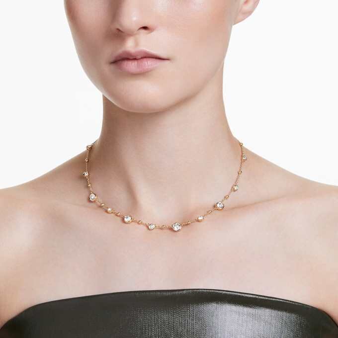 Imber-Halskette mit rundem Schliff, verstreutem Design, weiss, goldfarben plattiert Imber-Halskette mit rundem Schliff, verstreutem Design, weiss, goldfarben plattiert