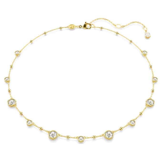 Imber-Halskette mit rundem Schliff, verstreutem Design, weiss, goldfarben plattiert Imber-Halskette mit rundem Schliff, verstreutem Design, weiss, goldfarben plattiert