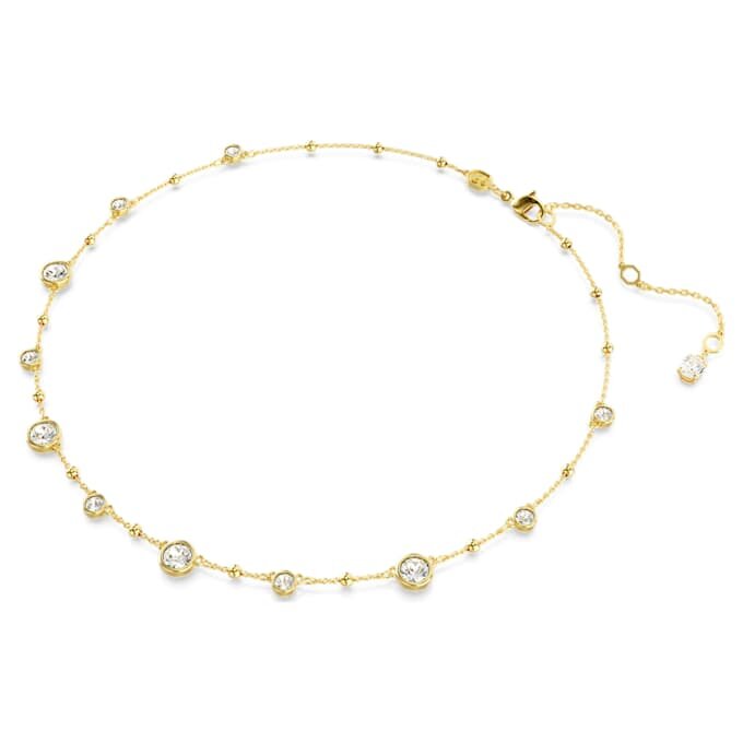 Imber-Halskette mit rundem Schliff, verstreutem Design, weiss, goldfarben plattiert Imber-Halskette mit rundem Schliff, verstreutem Design, weiss, goldfarben plattiert