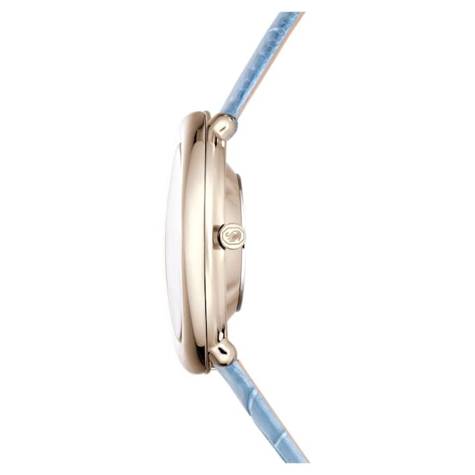 Imber Oval Uhr Swiss Made, Lederarmband, Blau, champagnerfarbene Goldoptik Imber Oval Uhr Swiss Made, Lederarmband, Blau, champagnerfarbene Goldoptik