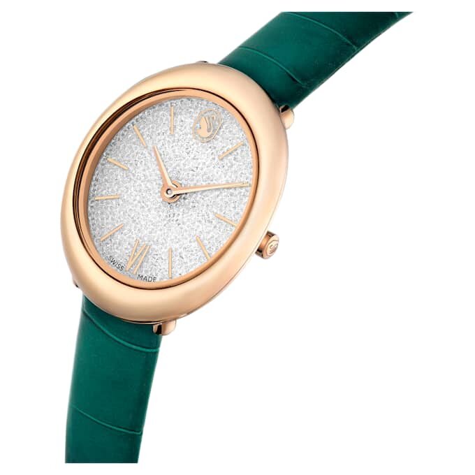 Imber Oval Uhr Swiss Made, Lederarmband, grün, roségoldfarben Imber Oval Uhr Swiss Made, Lederarmband, grün, roségoldfarben
