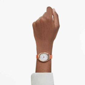 Imber Oval Uhr Swiss Made, Lederarmband, orange, roségoldfarben
