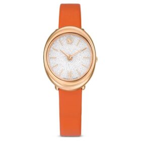 Imber Oval Uhr Swiss Made, Lederarmband, orange, roségoldfarben