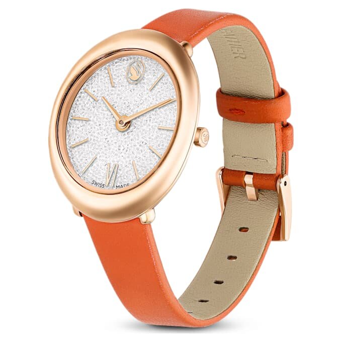 Imber Oval Uhr Swiss Made, Lederarmband, orange, roségoldfarben Imber Oval Uhr Swiss Made, Lederarmband, orange, roségoldfarben