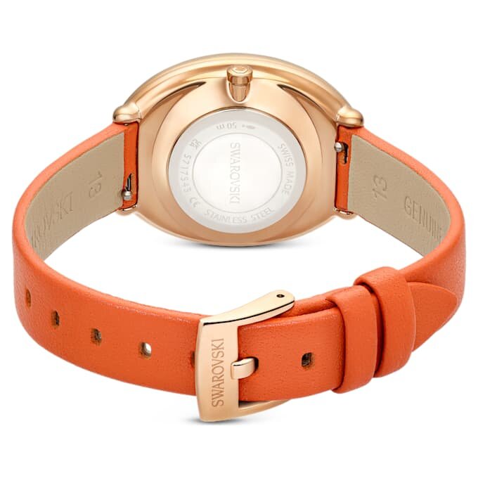 Imber Oval Uhr Swiss Made, Lederarmband, orange, roségoldfarben Imber Oval Uhr Swiss Made, Lederarmband, orange, roségoldfarben