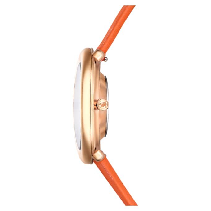 Imber Oval Uhr Swiss Made, Lederarmband, orange, roségoldfarben Imber Oval Uhr Swiss Made, Lederarmband, orange, roségoldfarben