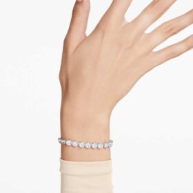 Imber Tennisarmband mit rundgeschliffenen Kristallen, weiss, rhodiniert