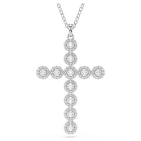 Insigne-Anhänger mit gemischten Schliffen, Kreuz, weiss, rhodiniert