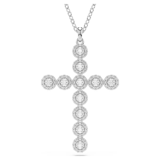 Insigne-Anhänger mit gemischten Schliffen, Kreuz, weiss, rhodiniert Insigne-Anhänger mit gemischten Schliffen, Kreuz, weiss, rhodiniert