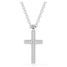 Insigne-Anhänger Pavé, Kreuz, weiss, rhodiniert