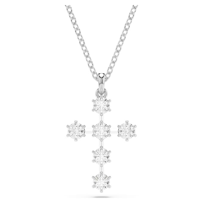 Insigne-Anhänger, Rundschliff, Kreuz, weiss, rhodiniert Insigne-Anhänger, Rundschliff, Kreuz, weiss, rhodiniert