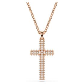 Insigne Kreuz-Anhänger, weiss, roségoldfarben vergoldet