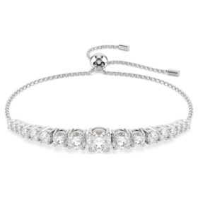 Matrix-Armband mit Farbverlauf aus Rundschliff-Steinen, weiss, rhodiniert