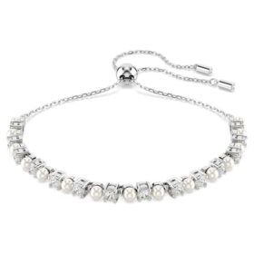 Matrix-Armband mit Kristallperle, Rundschliff, weiss, rhodiniert