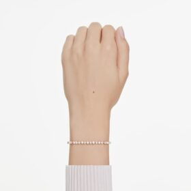 Matrix-Armband mit Kristallperlen, runde Schliffe, weiss, roségoldfarben plattiert