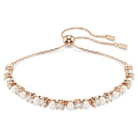Matrix-Armband mit Kristallperlen, runde Schliffe, weiss, roségoldfarben plattiert