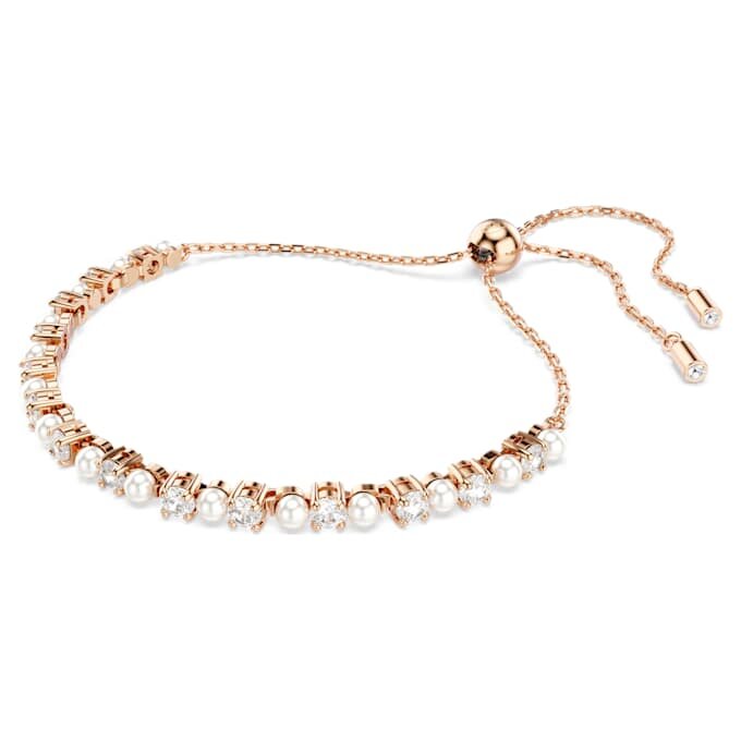 Matrix-Armband mit Kristallperlen, runde Schliffe, weiss, roségoldfarben plattiert Matrix-Armband mit Kristallperlen, runde Schliffe, weiss, roségoldfarben plattiert