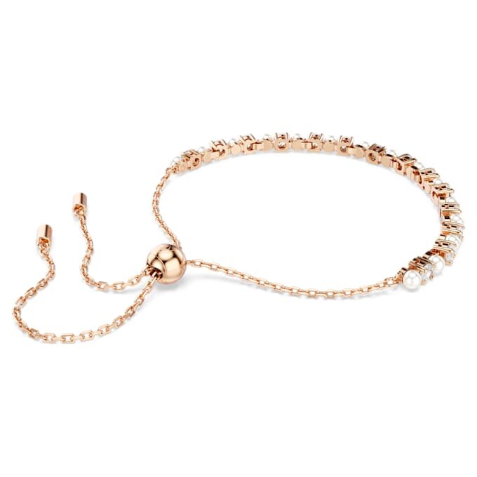 Matrix-Armband mit Kristallperlen, runde Schliffe, weiss, roségoldfarben plattiert Matrix-Armband mit Kristallperlen, runde Schliffe, weiss, roségoldfarben plattiert