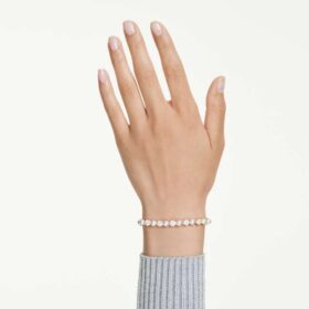 Matrix-Armband mit Kristallperlen, Rundschliff, weiss, vergoldet