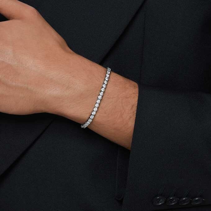 Matrix-Armband mit rundgeschliffenen Steinen, grau, rutheniumbeschichtet Matrix-Armband mit rundgeschliffenen Steinen, grau, rutheniumbeschichtet
