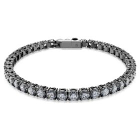 Matrix-Armband mit rundgeschliffenen Steinen, grau, rutheniumbeschichtet
