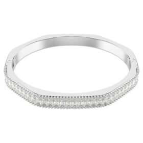Matrix-Armreif im Baguette-Schliff, achteckige Form, weiss, rhodiniert