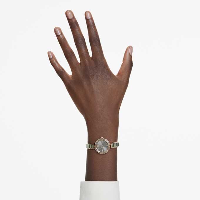 Matrix Armreif-Uhr Swiss Made, Kristall-Armband, grau, roségoldfarbenes Finish Matrix Armreif-Uhr Swiss Made, Kristall-Armband, grau, roségoldfarbenes Finish