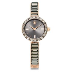 Matrix Armreif-Uhr Swiss Made, Kristall-Armband, grau, roségoldfarbenes Finish