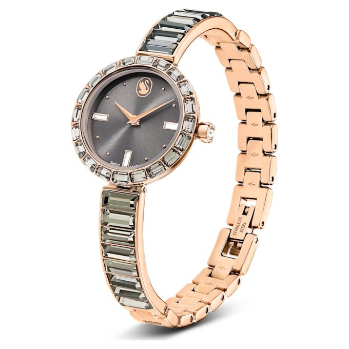 Matrix Armreif-Uhr Swiss Made, Kristall-Armband, grau, roségoldfarbenes Finish Matrix Armreif-Uhr Swiss Made, Kristall-Armband, grau, roségoldfarbenes Finish