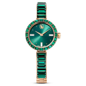 Matrix Armreif-Uhr Swiss Made, Kristall-Armband, grün, champagnerfarbene Goldoptik
