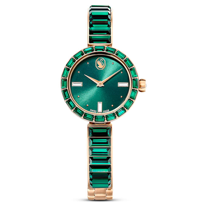 Matrix Armreif-Uhr Swiss Made, Kristall-Armband, grün, champagnerfarbene Goldoptik Matrix Armreif-Uhr Swiss Made, Kristall-Armband, grün, champagnerfarbene Goldoptik