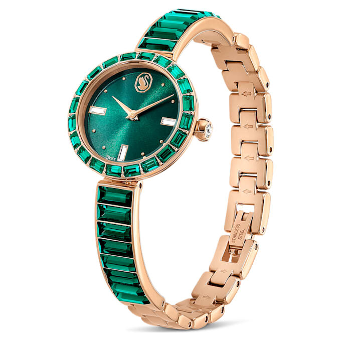 Matrix Armreif-Uhr Swiss Made, Kristall-Armband, grün, champagnerfarbene Goldoptik Matrix Armreif-Uhr Swiss Made, Kristall-Armband, grün, champagnerfarbene Goldoptik