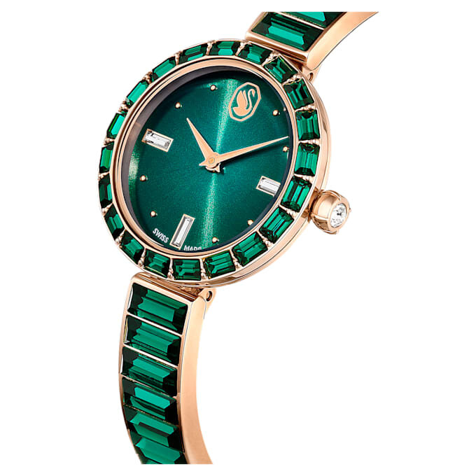 Matrix Armreif-Uhr Swiss Made, Kristall-Armband, grün, champagnerfarbene Goldoptik Matrix Armreif-Uhr Swiss Made, Kristall-Armband, grün, champagnerfarbene Goldoptik