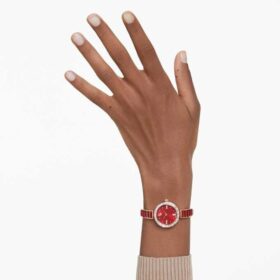 Matrix Armreifuhr Swiss Made, Kristallarmband, rot, roségoldfarben