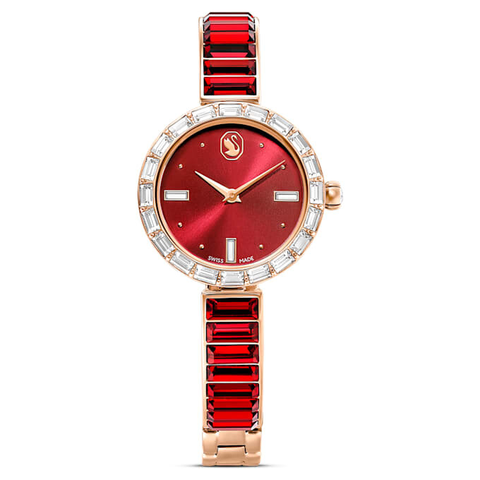 Matrix Armreifuhr Swiss Made, Kristallarmband, rot, roségoldfarben Matrix Armreifuhr Swiss Made, Kristallarmband, rot, roségoldfarben