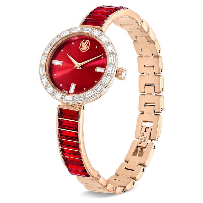 Matrix Armreifuhr Swiss Made, Kristallarmband, rot, roségoldfarben Matrix Armreifuhr Swiss Made, Kristallarmband, rot, roségoldfarben