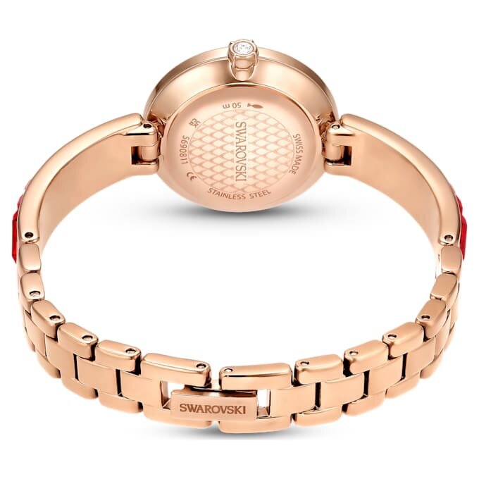 Matrix Armreifuhr Swiss Made, Kristallarmband, rot, roségoldfarben Matrix Armreifuhr Swiss Made, Kristallarmband, rot, roségoldfarben