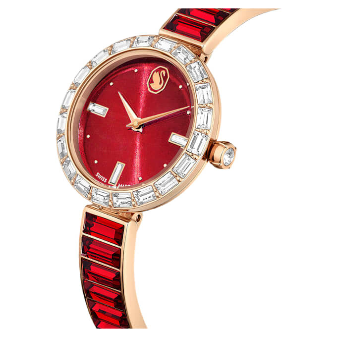 Matrix Armreifuhr Swiss Made, Kristallarmband, rot, roségoldfarben Matrix Armreifuhr Swiss Made, Kristallarmband, rot, roségoldfarben