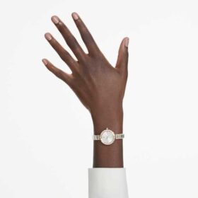 Matrix Armreih-Uhr Swiss Made, Kristall-Armband, weiss, roségoldfarbenes Finish